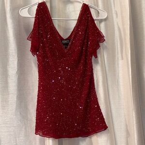 Adrianna Papell Red Sequin Top